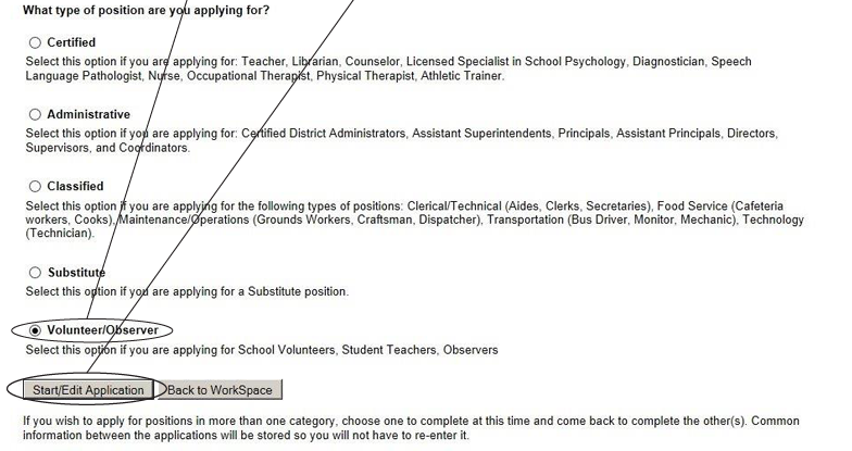 select-Volunteer-Observer-then-Start-Edit-Application-button