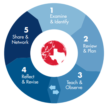 1) Examine & Identify, 2) Review & Plan, 3) Teach & Observe, 4) Reflect & Revise, 5) Share & Network