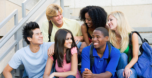 Students talking on steps